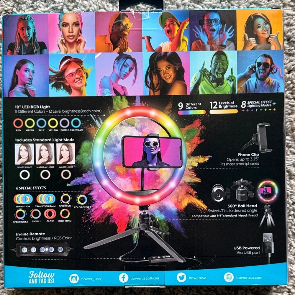 Bower 10" RGB Tabletop Ring Light with Phone Holder - Black - Picture 2 of 6